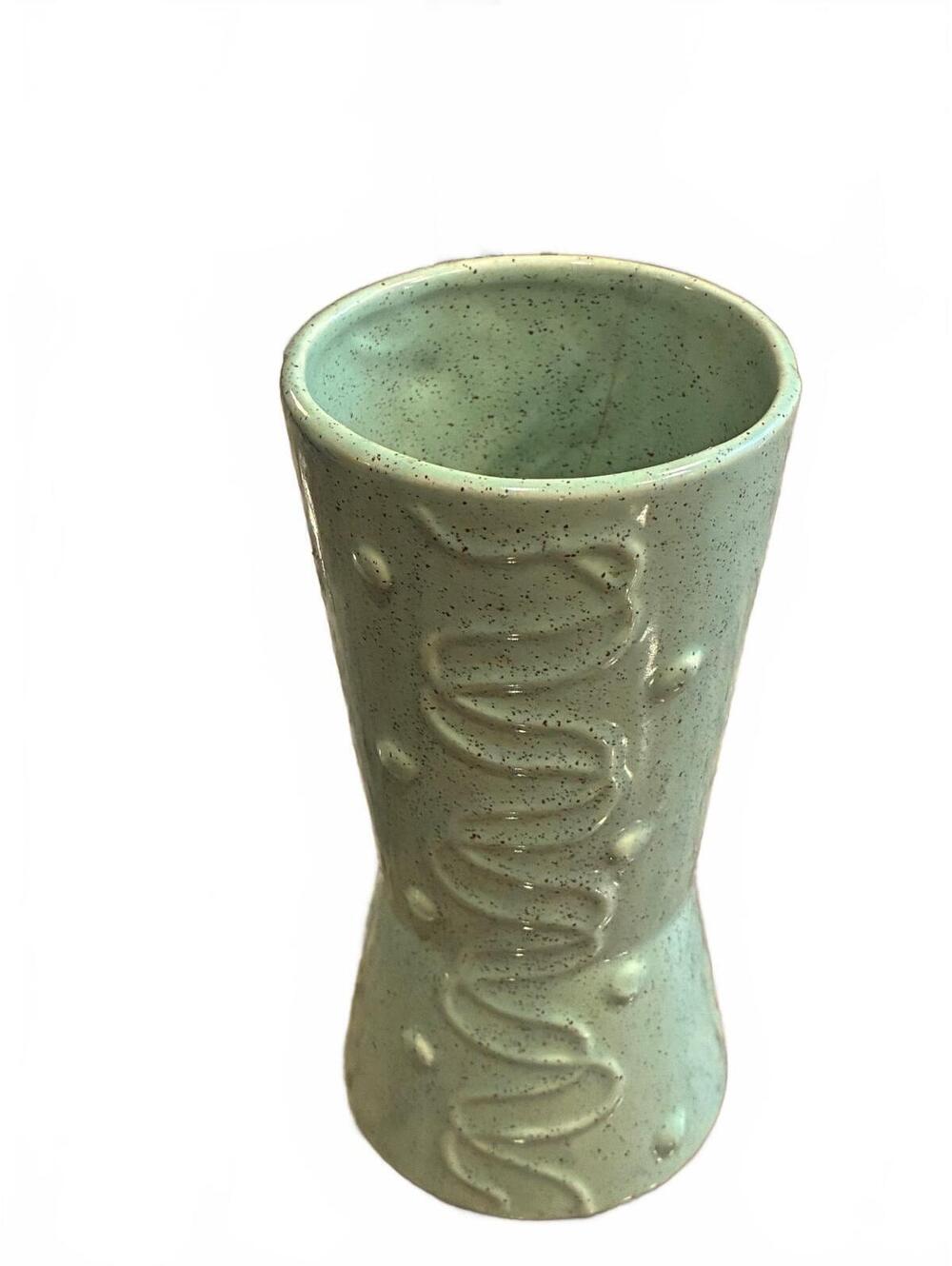 Vintage Brush Pottery USA 701 Green Speckled Mid Century Vase As-Is Hairline